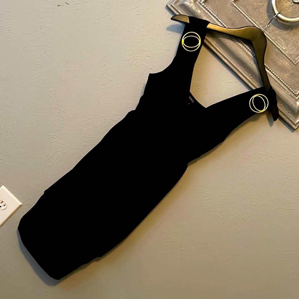 COPY - XOXO black dress with metallic gold circles . Size S